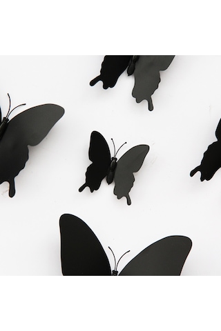 Wezone Manyetik Yapışkanlı 12 Adet Siyah Kelebek Duvar Dekoru - Pvc Malzeme, Ev Ve Bahçe İçin Şık Dekorasyon