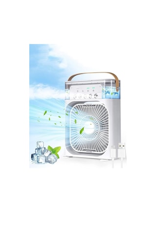 Exenar - Beyaz - Buharlı Serinletici Masaüstü Mini Fan Nemlendirici Led Işıklı Hava Soğutucu Vantilatör 600ml 3kademe