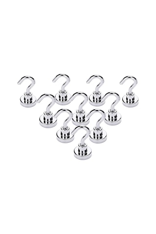 Xindoker Güçlü Neodimyum Mıknatıslı Askı Kancaları, 8kg Taşıma Kapasiteli, 10'lu Set Gümüş Renk Gümüş