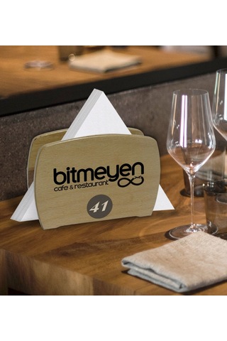 Bk Gift Restoran & Cafe & Barlara Özel Logolu Lüks Ahşap Peçetelik-2 20 Adet