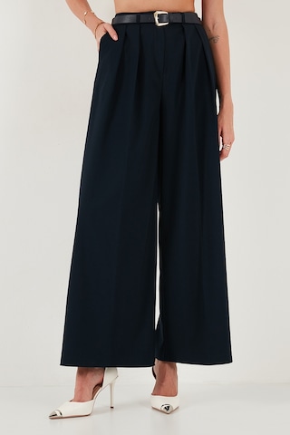 Lela Pileli Wide Leg Yüksek Bel Geniş Paça Kemerli Palazzo Bayan Pantolon 68351070 Lacivert