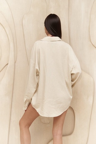 Mai Collection Mai Studios Co. Charlotte Ekru Oversize Keten Gömlek Ekru
