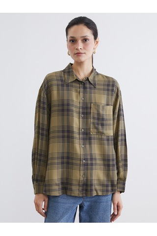 Lcw Modest Yeşil Ekose Poplin Oversize Kadın Gömlek Tunik