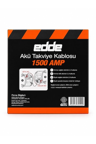 Edde Araba Araç Oto Akü Takviye Kablosu 1500 Amper
