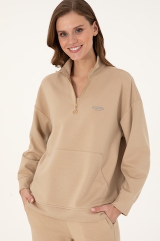 U.S. Polo Assn. Kadın Kum Dik Yaka Fermuarlı Sweatshirt 50297316-VR085