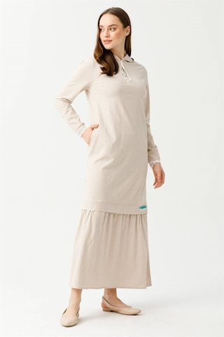 Pamuk Keten Kumaştan Rahat Kullanımlı Elbise Bej Bej