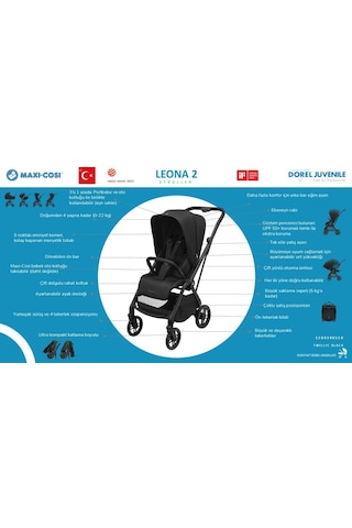 Maxi-Cosi Leona2 Çift Yönlü Uzatılabilir Sırt Desteği Tam Yatabilir Bebek Arabası Twillic Black