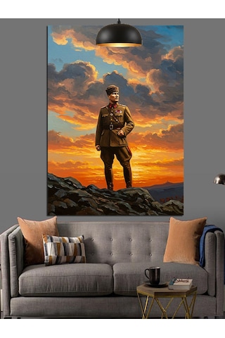 Dağ Zirvesinde Mustafa Kemal Atatürk Dekoratif Kanvas - Mdf Ahşap Tablo