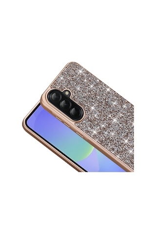 Samsung Galaxy Uyumlu A36 Kılıf Parlak Taşlı Tasarım Kamera Yükseltili Korumalı Kapak Pırlanta Gri