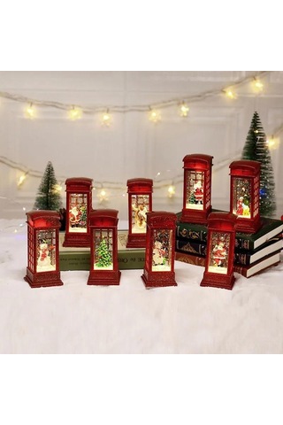 Yaozixa Masaüstü Noel Ağaçlı Telefon Kabini Işıklı Fener, Su İçeren Dekoratif Senaryo, Zf-076au Pil Dahil Değil