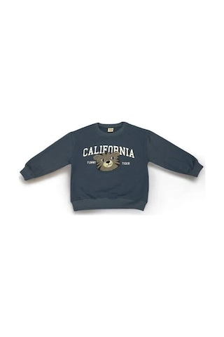 Erkek Çocuk Kaplan Nakışlı Sweatshirt-14664 Indigo