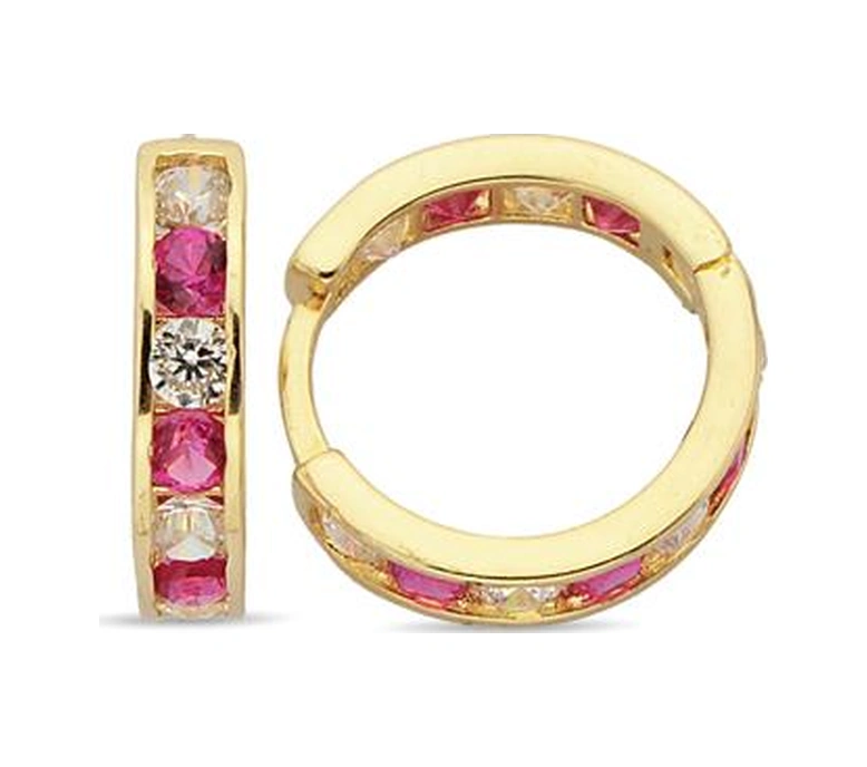 Altın Pembe Taşlı Çocuk Küpe - 722000012968 Sarı Altın