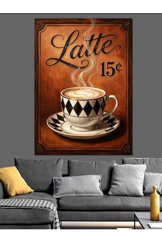 Latte 15 Cent Tabela Dekoratif Kanvas - Mdf Ahşap Tablo