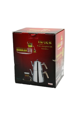 Northcity Mini Çelik Çaydanlık Seti 0.9l + 1.5l Kendinden Süzgeçli Ahşap - Çelik