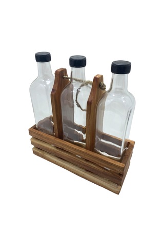 Ahşap Doğal 3lü Yağdanlık Ve Sosluk Takımı Kısa Başlık Set Kiraz 1 Set Ahşap