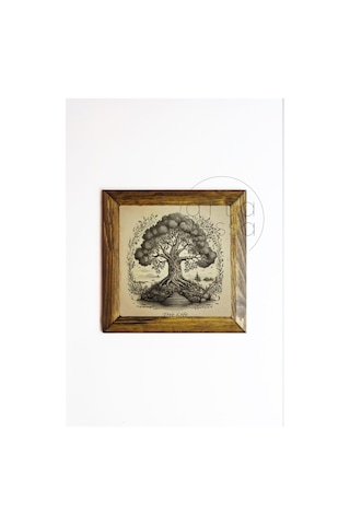 Artavessa Masif Ahşap Çerçeveli Taş Tablo Pano 16 x 16 cm - Ağaç Model 1