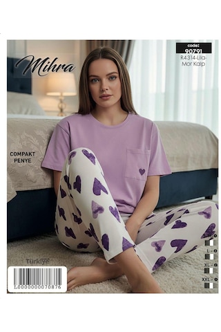 Mihra Kadın Compakt Penye Bisiklet Yaka Kısa Kol İnce Pijama Takımı 90791l - 1 Adet Lila