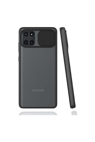 Ekılıf - Samsung Galaxy A81 Note 10 Lite Uyumlu Kılıf Slayt Sürgülü Arkası Buzlu Lensi Kapak - Siyah
