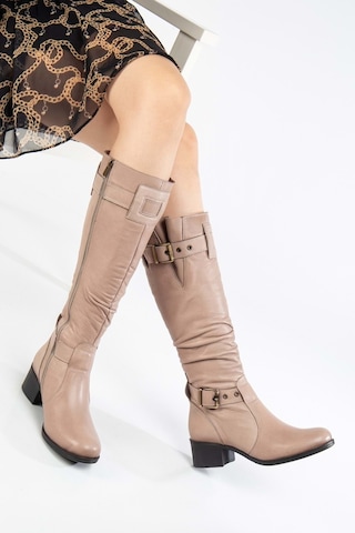 Analin Shoes Kadın Hakiki Deri Körüklü Ayarlanabilir Tokalı Çizme Taş