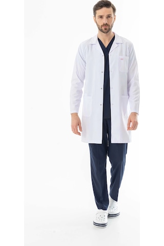 Spor Yaka Uzun Boy Erkek Doktor Önlüğü Alpaka Kumaş Beyaz Beo102 Beyaz
