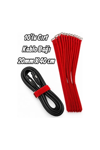 10'lu Cırt Kablo Bağı - 20mm 40 Cm Kırmızı