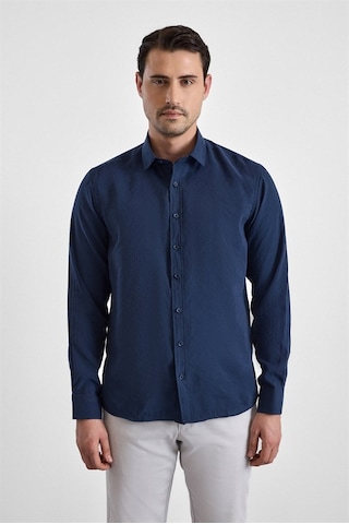 Süvari Lacivert Slim Klasik Yaka Düz Casual Gömlek Gm1008400352-m09