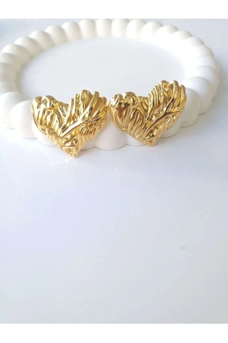 Çelik Gold Fashion Kalp Kadın Küpe Sevgililer Günü Hediyesi Altın