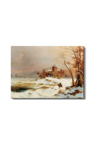 Kanvas Tablo August Cappelen Kış Donmuş Göl Kenarında Kale Ressam Tablosu Ev Ofis Duvar Dekoru 1