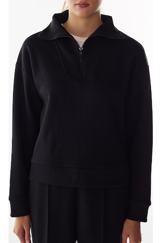 Penti Siyah Yarım Fermuarlı Şardonlu Fitilli Uzun Kollu Sweatshirt