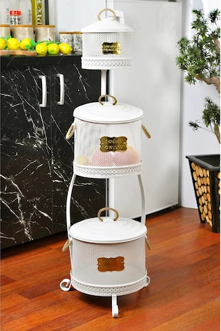 Metal Standlı 3 Katlı Delikli Patates Soğan Sarımsak Kovası Beya Çok Renkli