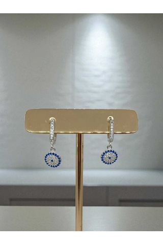 925 Ayar Gümüş Nazar Boncuğu Şekilli Taşlı Küpe Şık Ve Koruyucu Tasarım Gümüş