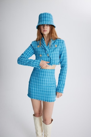 Holly Lolly Tüvit Kumaş Mini Tweed Etek Mavi