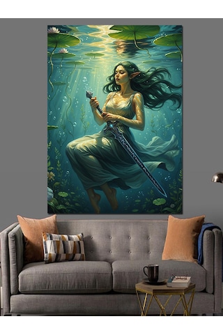 Deniz Kızı Su Altı Güzelliği Dekoratif Kanvas - Mdf Ahşap Tablo