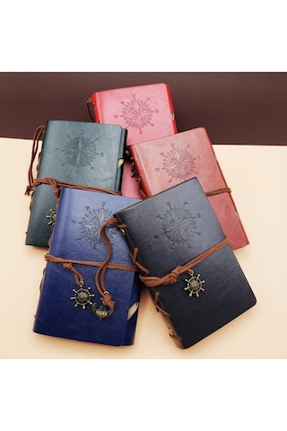 Kenpazar Küçük Boy Pusula Baskılı Deri Defter Çok Renkli