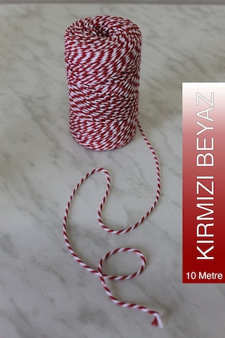 Hediye Paketleme İpi 10 Metre, Kırmızı Beyaz İp Marteniçka