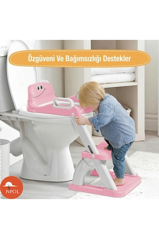 Latrina Pro Basamaklı Çocuk Tuvalet Eğitim Seti - Katlanabilir Klozet Küçültücü - Pembe