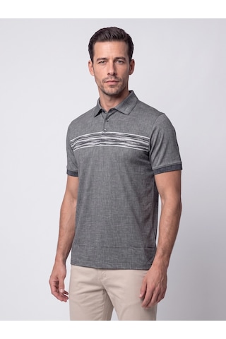 Siyah Mikro Desenli Regular Fit Erkek Polo Yaka Tişört