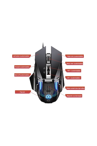 Yındıao G10 7200dpı 7 Modlu Ayarlanabilir 7 Tuşlu Rgb Işık Kablolu Metal Mekanik Sert Çekirdekli Makro Fare, Stil: Ses Sürümü Gümüş Diğer