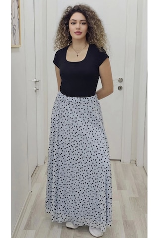 Bel Lastikli Flok Baskılı Kloş Şifon Etek 6003-siyah/mavi Siyah/mavi Siyah - Mavi