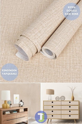 Technojet Kendinden Yapışkanlı Keten Görünümlü Mutfak Banyo Tezgah Duvar Dolap Masa Kaplama 60x500cm 001