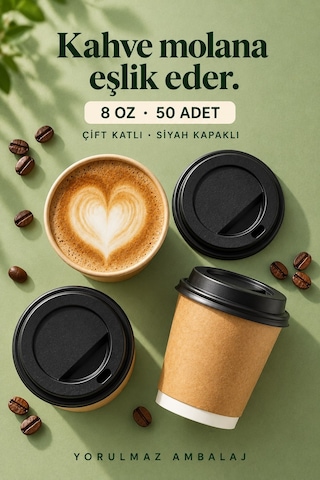 Double Wall Kapaklı Karton Bardak 8 Oz 50 Adet Çift Katmanlı Sıcak İçecek Kağıt Bardak Renkli