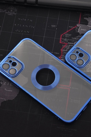 Apple Uyumlu iPhone 11 Saks Mavi Renkli Kenarlı Lazerli Şeffaf Kılıf Lens Korumalı