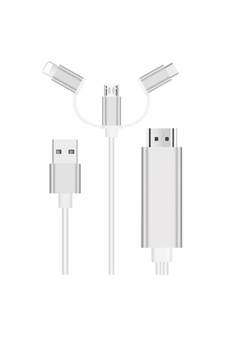 Lightning Çevirici Hdmı Usb-C Micro Usb Çevirici 3Lü Dönüştürücü-Gümüş