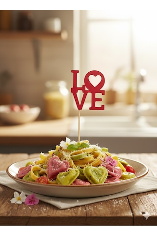 Kırmızı Ahşap Love Yazılı Pasta Ve Çiçek Süsü - Düğün, Yıldönümü Ve Doğum Günü Dekoratif Süs, 5'li Paket