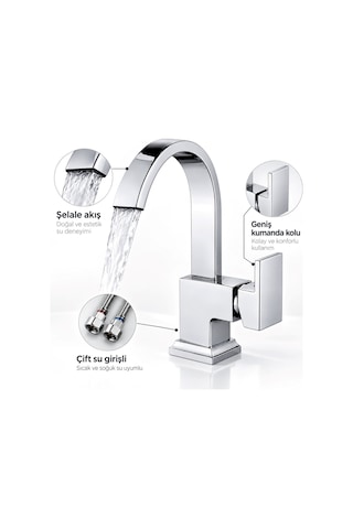 Sardıcı Şelale Lavabo Bataryası Krom Çift Su Girişli 5 Yıl Garantili