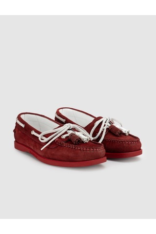 Bordo Detaylı Hakiki Deri Marin Loafer Ayakkabı