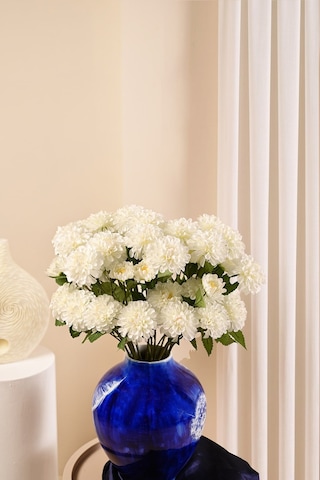 Beyaz Yapay Dahlia Yıldız Çiçeği 3 Dallı Lüx İpeksi Dokulu 75 Cm