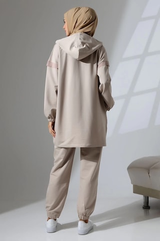 Kadın Taş Rengi Mevsimlik Penye Alt Üst Spor Ve Rahat Ikili Tunik Pantolon Şık Tesettür Takım Taş Rengi