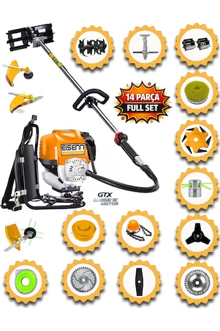 Eısenn German BCF 550 Sırt Tipi Ot Çim Biçme Tırpanı 14 Parça Full Toprak Eşeleme Akrobat Çapa Çelik Fırça