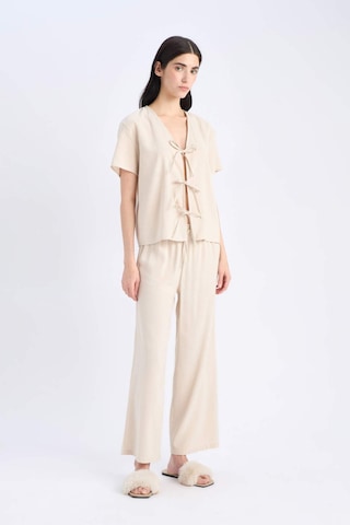 DeFacto Pijama Takımı Keten Kısa Kollu Üst Esnek Belli Alt-Fall in Love E3571AX25SPBG778